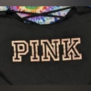 Victoria's Secret PINK Strappy/CrissCross/Lace-Up Back Foil Logo Cropped Sweater